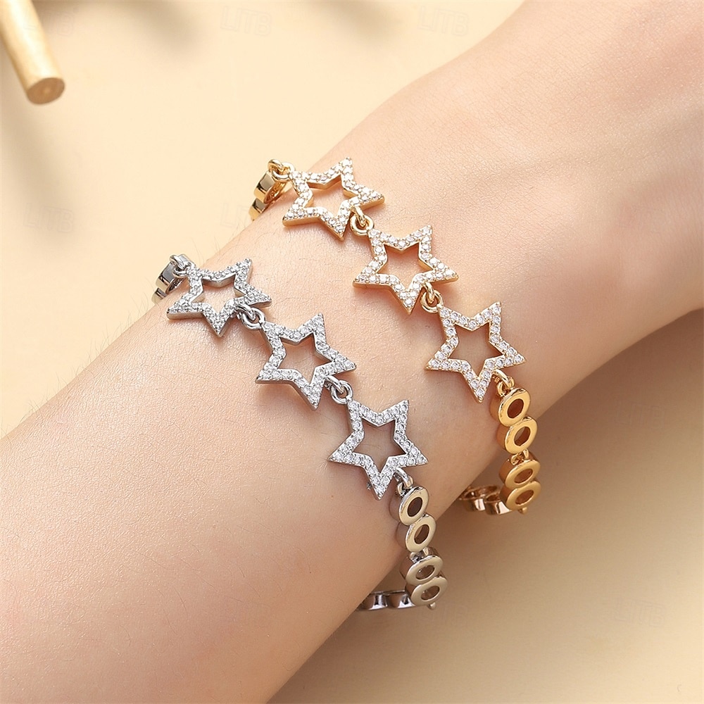 Zircone Classico Stella Vintage Moda Personalizzato Di tendenza Cromo Gioielli braccialetto Argento / Oro Per Matrimonio Feste Fidanzamento Balli di fine anno del 2026 a $17.49 –P1