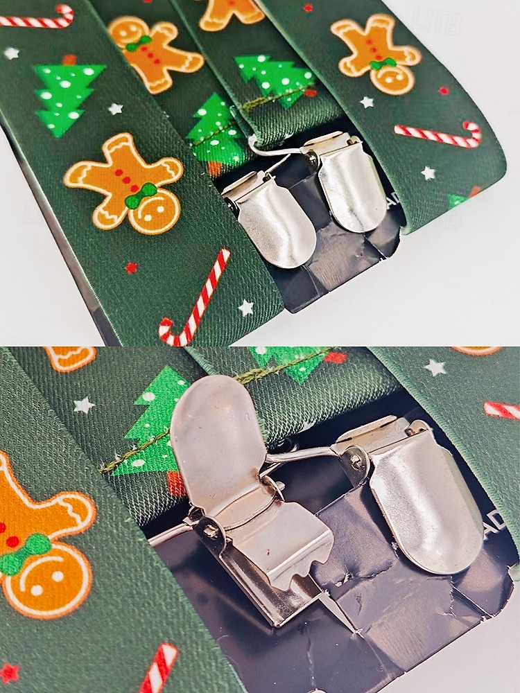 Tirantes navideños para hombre – poliéster elástico con diseño de pan de jengibre y bastones de caramelo, estilo festivo para fiestas y celebraciones navideñas. 2026 - $14.99 –P7