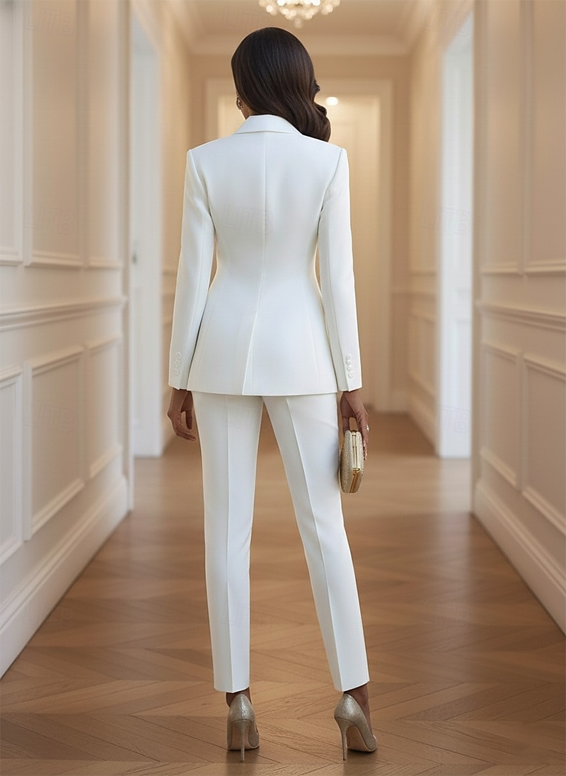 Femmes costumes 2 pièces Tailleurs-pantalons Formel robe demoiselle d honneur Crêpe Extensible Élégant ancien Simple manche longue Longueur au sol Longueur cheville Revers Cranté Simple Boutonnage de 2025 ? $169.99 –P2