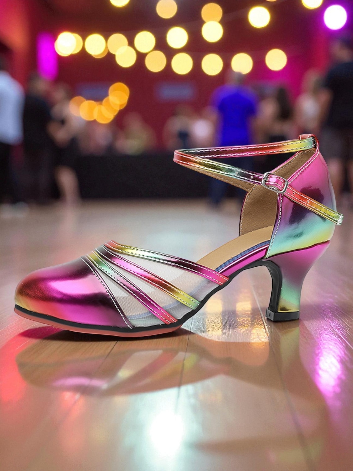 Scarpe da ballo latino professionali da donna con stampa leopardata - tacchi da sala da ballo con cinturini in pelle scamosciata e rete per salsa, tango e gare di performance del 2026 a $32.99 –P4