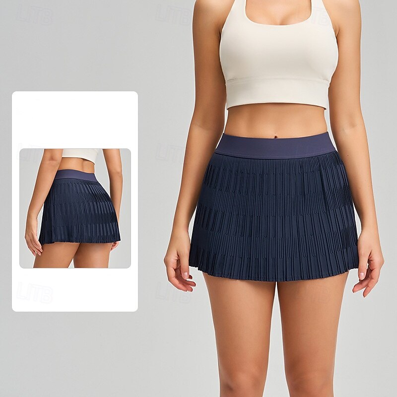 Dam Solid färg Avslappnad kjol Träningskjol Elastisk Svettavvisande Andningsfunktion Tennis Pickleball Yoga Underdelar Svart Vit Gul Tenniskläder 2026 - $25.99 –P7