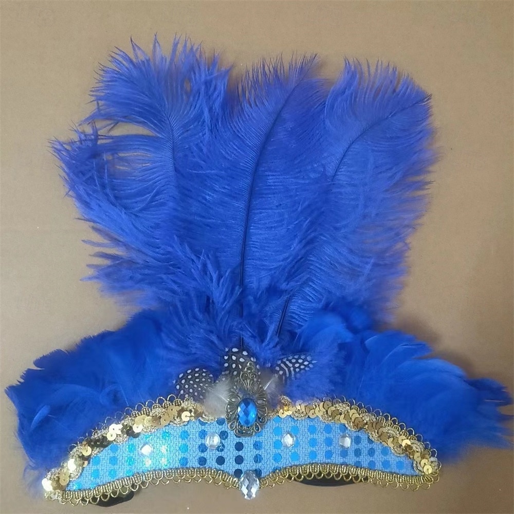 Carnival 2026 Rio Carnival Samba Accessories Hot Pink Ostrich Feather Headdress for Women - Sequin Rhinestone Headpiece - Carnival Showgirl Mardi Gras Costume Brazil Festival Performance Costume 2026 - $15.49 –P14
