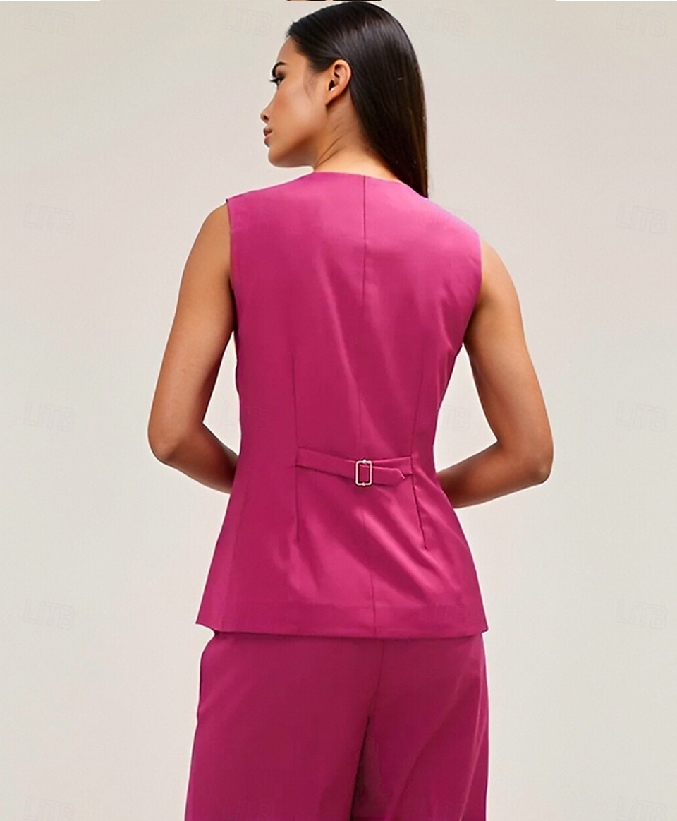 Women's Sleeveless Vest Two Piece Work Office / Career Stretch Crepe Elegant Simple Sleeveless Round Single Breasted 2026 - $172.99 –P3