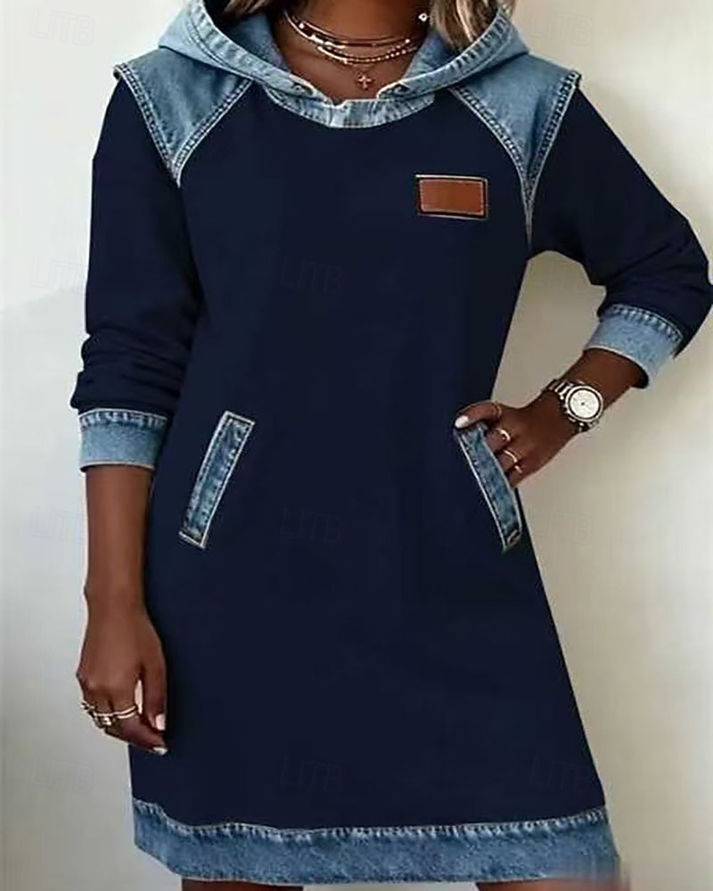 2026年 女性用 ミニドレス パーカードレス カジュアルドレス ファッション 近代の 日常 アウトドア バケーション レギュラー 平織り 長袖 フード付き ブラック ホワイト イエロー グリーン 秋 冬  コレクション – $44.99 –P3