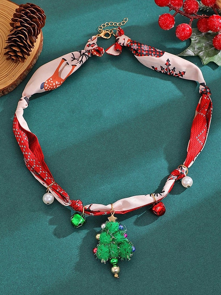 Naszyjnik świąteczny dla kobiet, wykonany ze stopu metali, tkaniny i akrylu, z motywem renifera, Świętego Mikołaja i choinki, idealny na przyjęcia świąteczne 2026 - $11.99 –P12