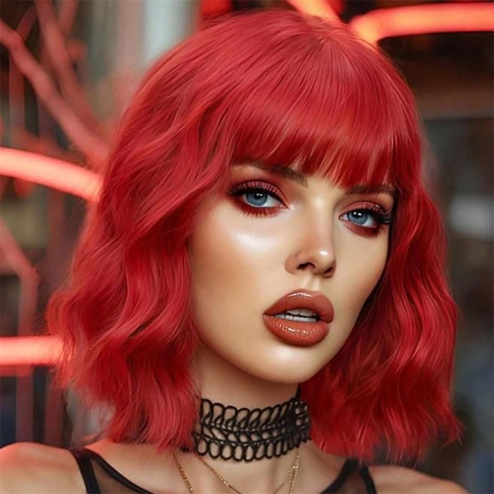 Карнавальный парик 2026 Розовый Красный Черный Кудрявый Стрижка-боб Короткие Синтетический фестивальный парик Вторник на масляной неделе Парад Волосы для косплей-костюма для Женский 2026 - $21.99 –P1