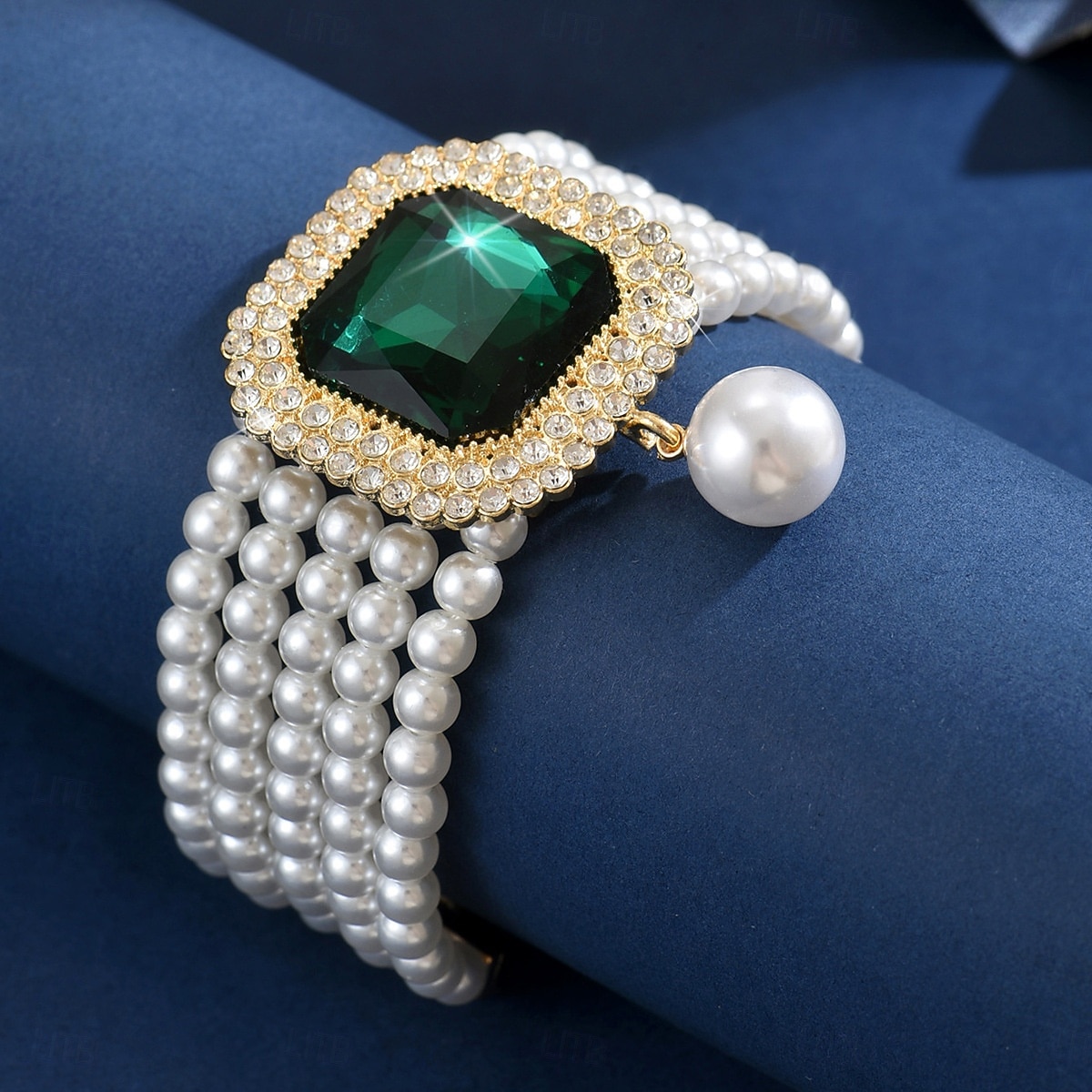 צמיד חרוזים פנינים לנשים עם קריסטל גדול - תכשיט יד אלגנטי משובץ אבני חן למסיבה, ערב ואירועי קוקטייל 2026 - $14.99 –P2