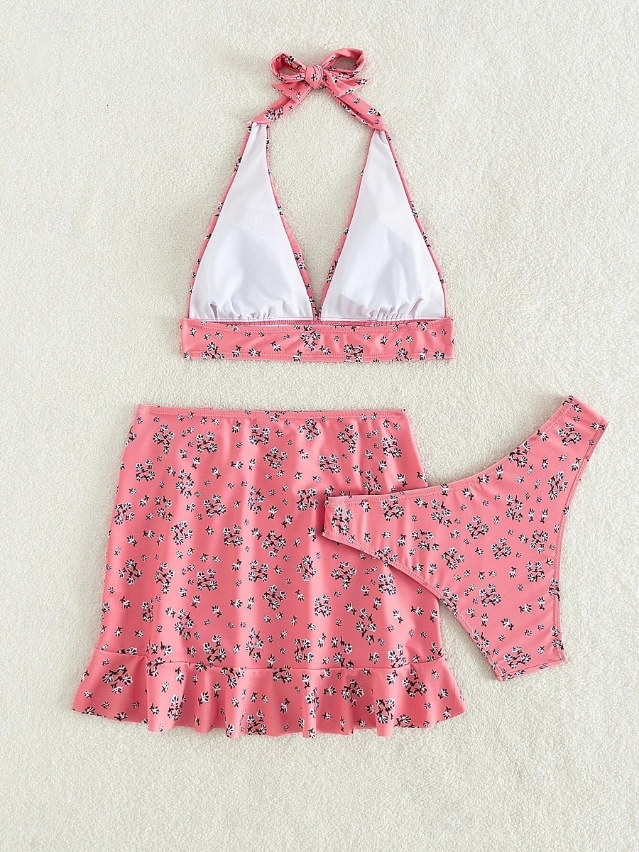 Strój Kąpielowy Damski Bikini 3 Częściowy Z Spódnicą Smukły Bez Pleców Letni Strój Plażowy Kwiatowy Sznurek Bez Rękawów 2026 - $26.99 –P6