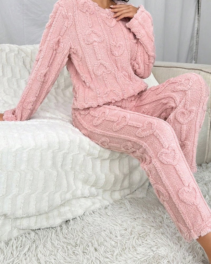 Damen Schlafanzug Freizeitkleidung Schlafanzug Set Lässig Einfarbig Elastischer Bund Hose Heim Täglich Bett Langarm Rundhalsausschnitt Rosa Herbst Winter Lässiger Schnitt 2026 - $42.99 –P2