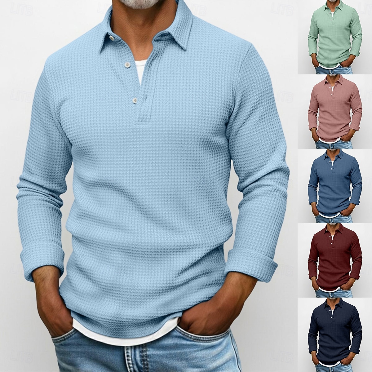 Homens Camisa Social Camisa Waffle Camisa casual Camisa de colarinho de banda camisa de botão Vinho Azul Marinha Verde Azul Claro Manga Longa Tecido Lapela Henley Casual Diário Roupa Moda Moderno de 2026 por $25.99 –P1