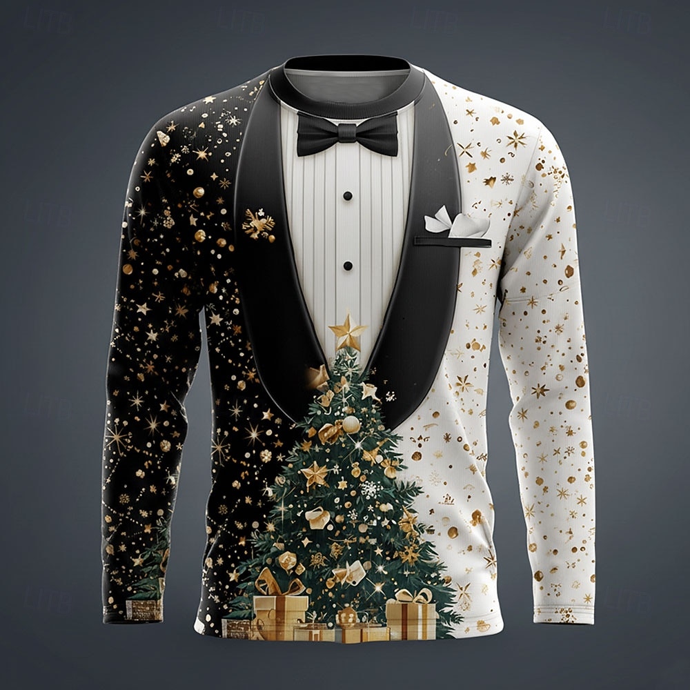 Vánoce Pánské Vánoční kostým Smoking Tričko Dlouhý rukáv tričko 3D tisk Tričkový Košile Módní Základní 3D ulice Ležérní Denní Černý 4 Černá 1 Černá 3 Léto Jaro Oblečení S M L XL XXL XXXL 2025 - $23.99 –P2
