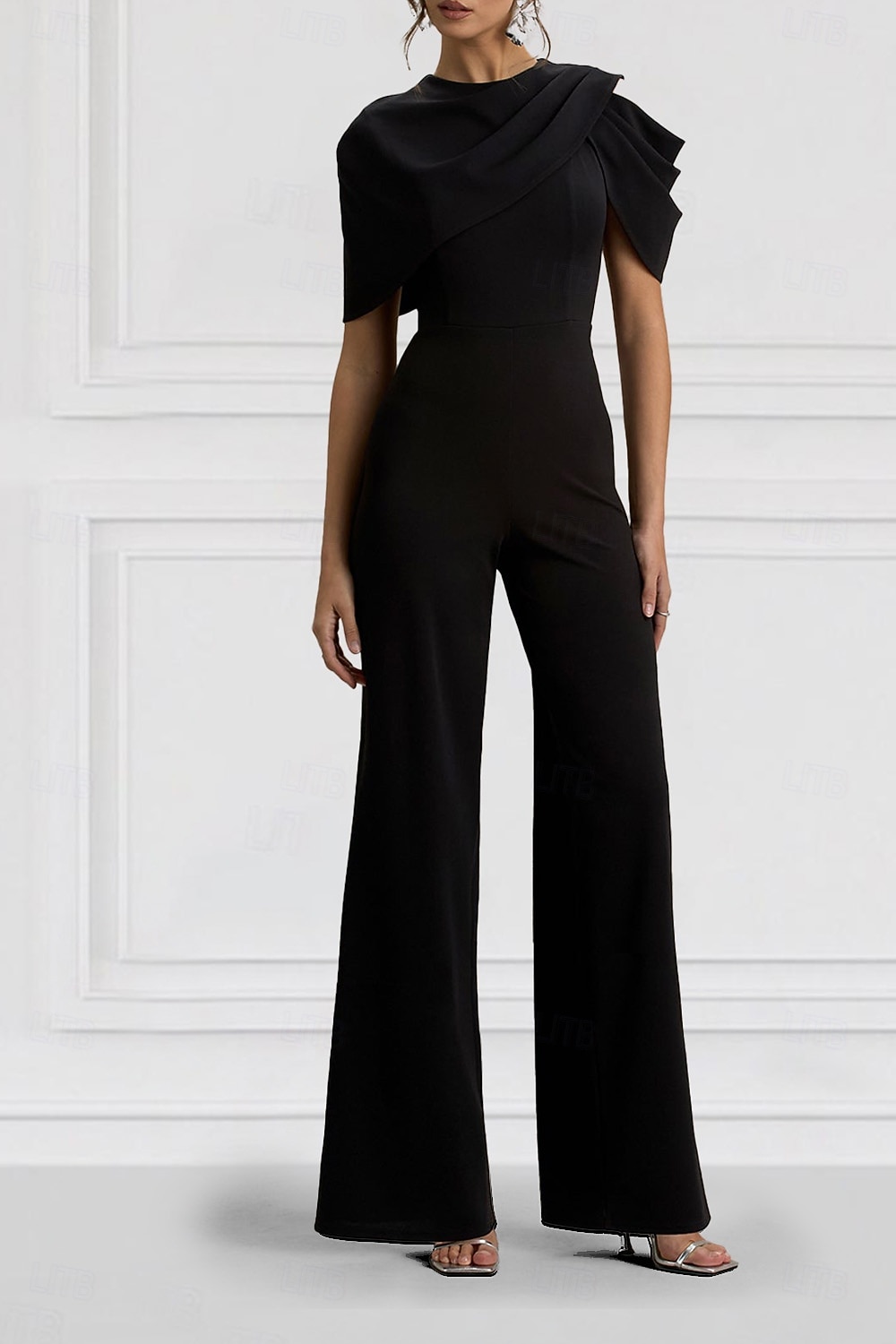 Overalls Bodenlang Brautmutterkleid Kurzarm Rundhalsausschnitt Elegant Einfach Formell Hochzeitsgast Familientreffen Stretchstoff mit Einfarbig 2026 - $153.99 –P4