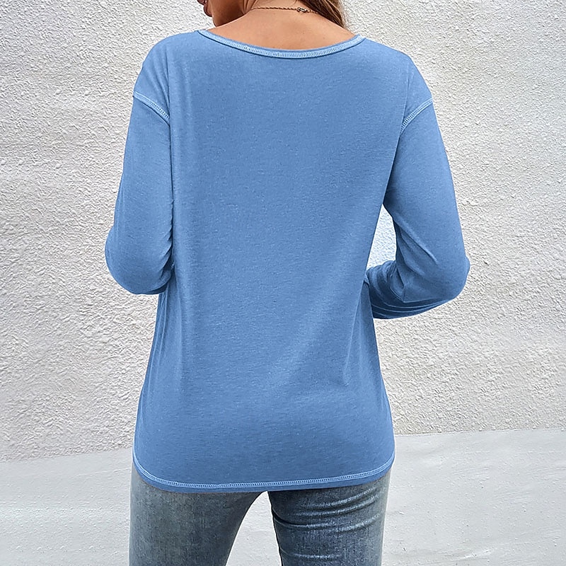 Women's Blouse Buttons Plain Tropical Stylish Casual Long Sleeve Crew Neck Regular Tops Daily Holiday Going out Navy Blue Light Grey Light Blue Fall Winter 2026 - $21.99 –P4