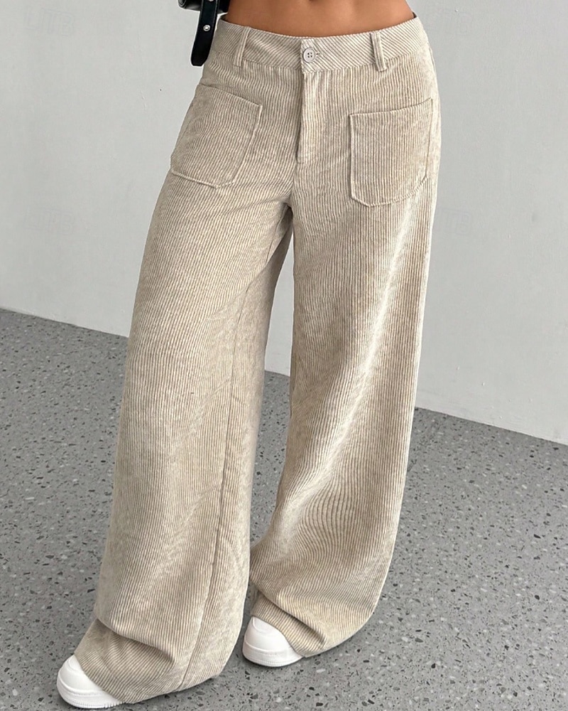 Per donna Culotte Gamba Larga Chinos Streetwear Casual Lunghezza intera Vita media Semplice Tasca Elastico in vita Confortevole Inelastico Quotidiano All'aperto Vacanza Aalbicocca Grigio Blu marina del 2026 a $14.49 –P5