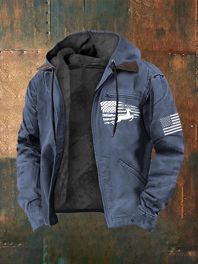 Per uomo Felpa con cappuccio a zip intera Giacca in Pile Felpa con cappuccio in pile Blu Marrone Con Cappuccio Renna Bandiera Americana Tasca Stampato Casuale Quotidiano Uscire Poliestere Streetwear del 2026 a $62.99 –P2
