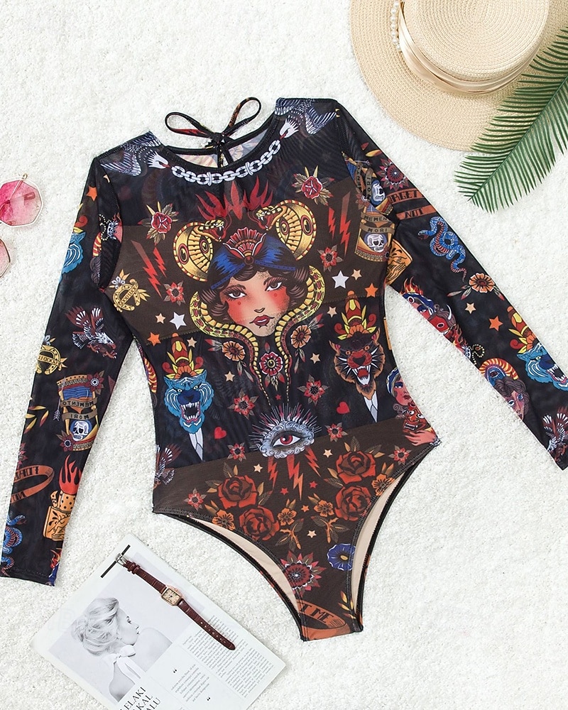 Γυναικεία Προστατευτικά Μαγιό Ολόσωμα μαγιό Γραφική Μπόχο Δίχτυ Προστασία UV Αναπνέει Μακρυμάνικο Μαγιό Σέρφινγκ Παραλία Διακοπές Άνοιξη 2026 - $25.99 –P18