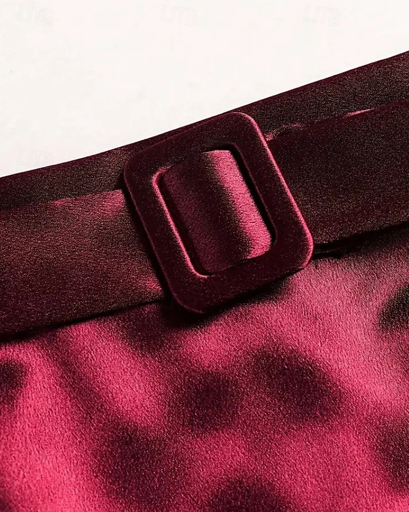 Mujer Faldas de satén Moda Maxi Alta cintura Faldas Plano Plisado Microelástico Diario Cita Vino Negro Rosa Verde Oscuro Primavera 2026 - $29.99 –P10