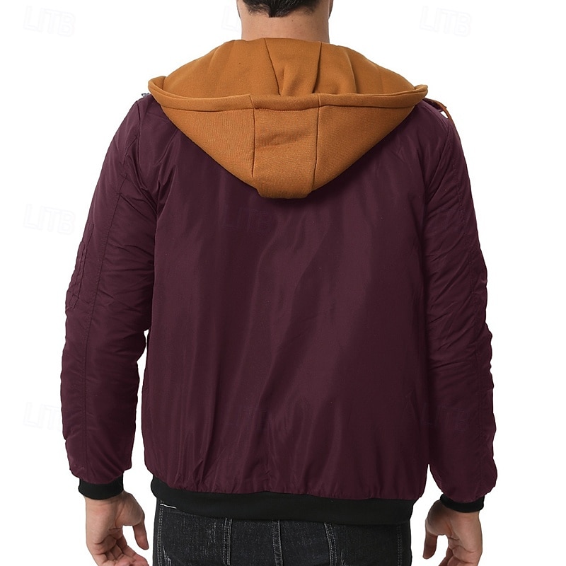 Men's Winter Jacket Casual Jacket Hoodied Jacket Outdoor Casual Pocket Quilted Winter Fall & Winter Color Block Streetwear Daily Hooded Regular Black Burgundy Navy Blue Khaki Army Green Jacket 2026 - $53.99 –P11