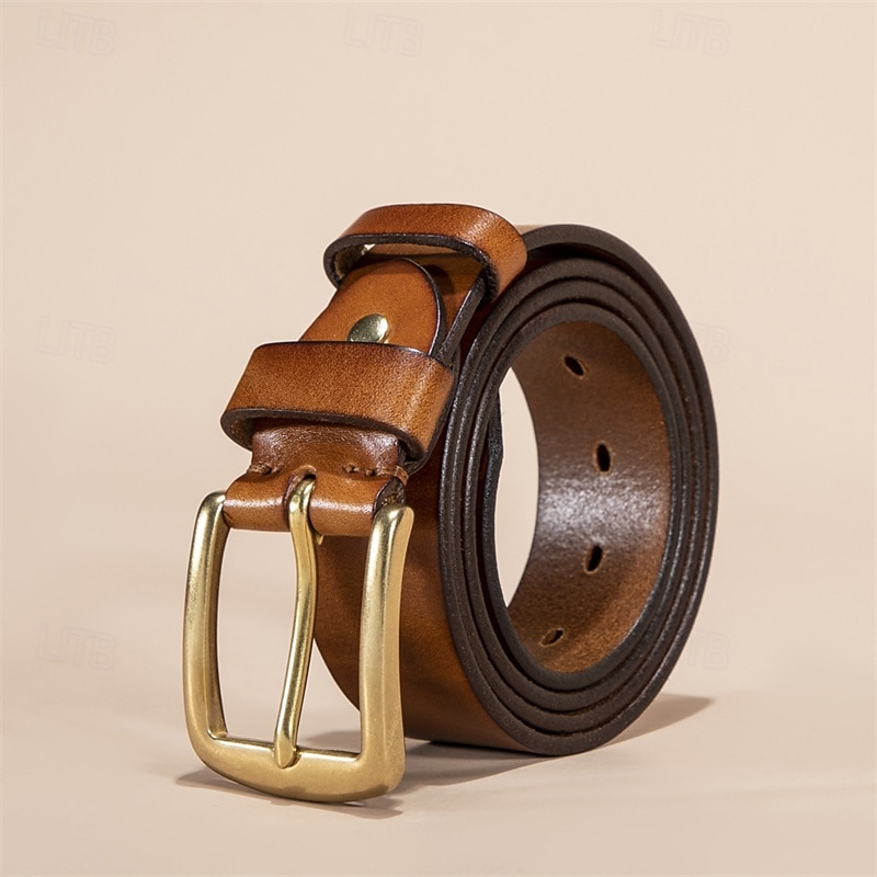 Men's Genuine Leather Belt Belt Brass Square Buckle Dermis Alloy Vintage Durable Adjustable Plain Black Kakhi Outdoor Daily Waist Belt 2026 - $32.99 –P9