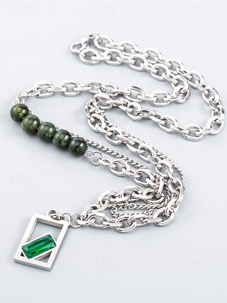 Herrhalsband i rostfritt stål med grönt ädelstenshänge - snyggt, hållbart, perfekt för både vardagliga och formella tillfällen 2026 - $7.99 –P4