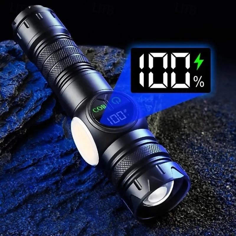 fehér lézeres zseblámpa USB töltéssel, teleszkópos zoommal, digitális kijelzővel, mágneses tapadókoronggal, szuper fényes LED zseblámpa. 2025 - $52.99 –P1