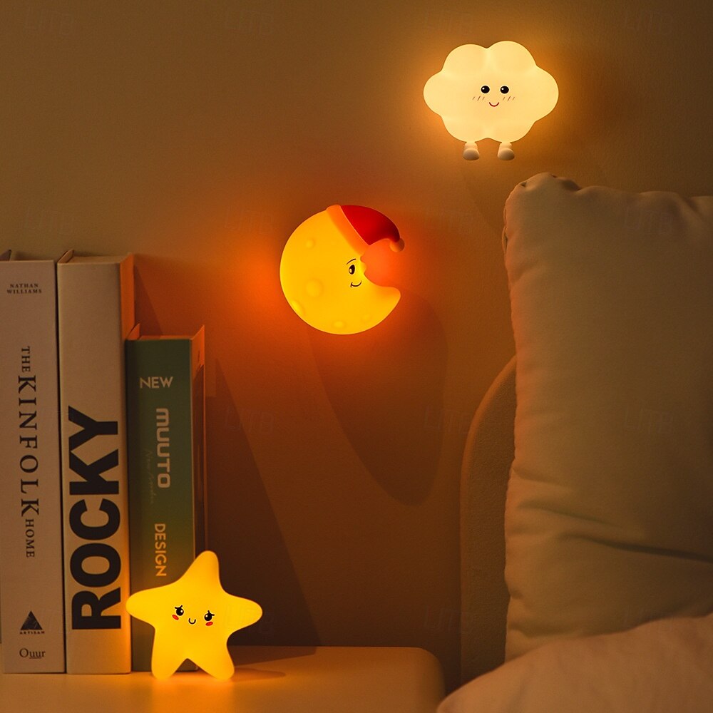 Star Moon Cloud Light Rechargeable Sleep Companion Night Light Silicone Patting Light Bedroom Bedhead Cute Atmosphere Light 2026 - $15.99 –P2
