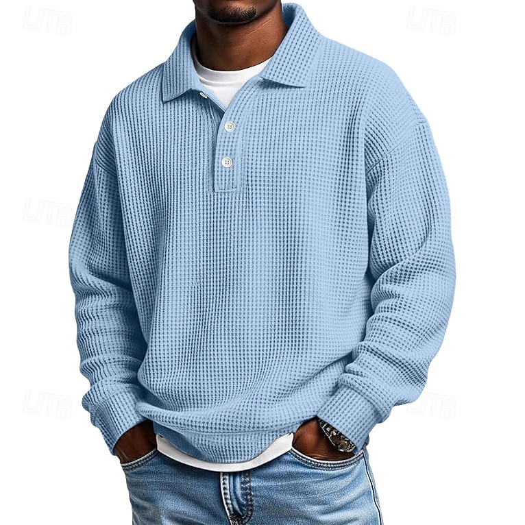 Ανδρικά Βάφλα Πόλο Μπλουζάκια Μπλουζάκια πόλο Επίσημο Επιχείρηση Ριμπ γιακά πόλο Μακρυμάνικο Μοντέρνα Συμπαγές Χρώμα Κουμπιά Σκέτο Φθινόπωρο Άνοιξη & Χειμώνας Χαλαρή Εφαρμογή 2025 - $23.99 –P1