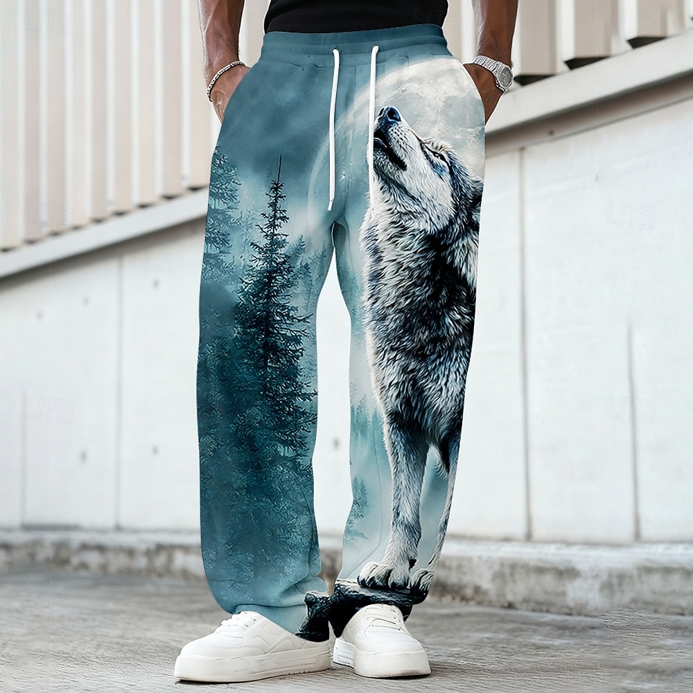 Voor heren Wolf Wilde Dieren Maanlicht Joggingbroeken Broek Vrijetijdsbroek Medium Taille Vintage Retro Buiten Jagen Training Elastische tailleband met trekkoord Rechte broek met zakken Lente Herfst 2026 - $24.99 –P2