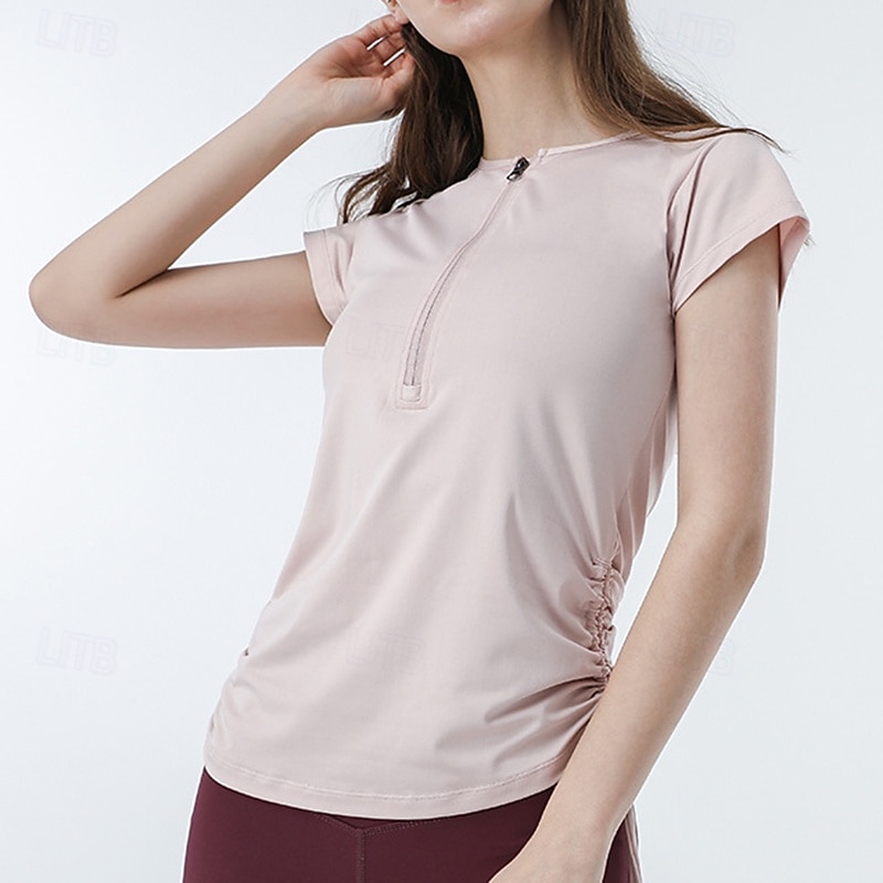 Dam Solid färg Träningströja Träningstoppar Elastisk Svettavvisande Andningsfunktion Tennis Pickleball Yoga Rund hals Överdelar Vit Rosa Blå Tenniskläder 2026 - $16.49 –P10