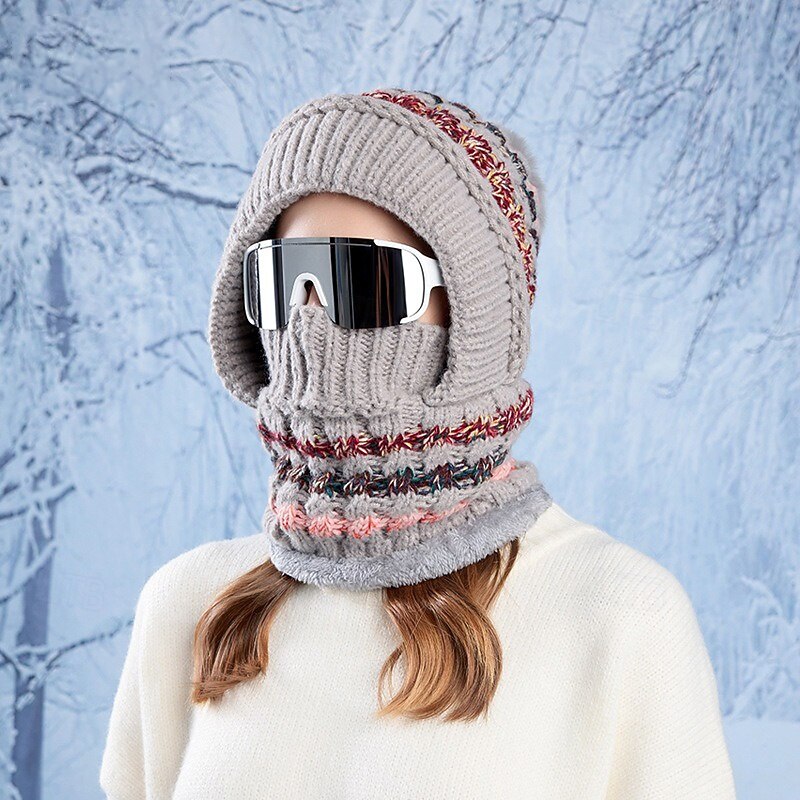 3-i-1-mössa vinterstickad mössa halsduk och ansiktsmask set för kvinnor fleecefodrad varm hörselskydd mössa kallt väder cykling utomhus mysig stickad mössa för flickor 2026 - $23.99 –P3
