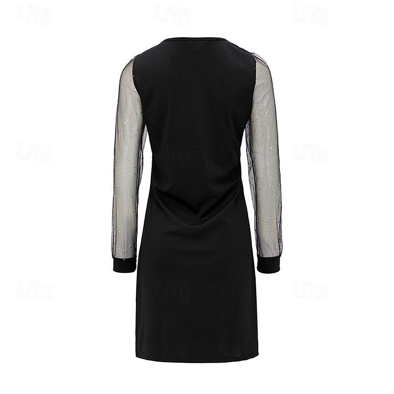 Dámské Mini šaty Černé šaty Flitrové šaty Volnočasové šaty Koktejlky Módní stylové Romantické Zimní šaty Rande Jdeme ven Běžný Tisk Dlouhý rukáv Hluboké V Černá Léto Jaro 2026 - $24.99 –P5