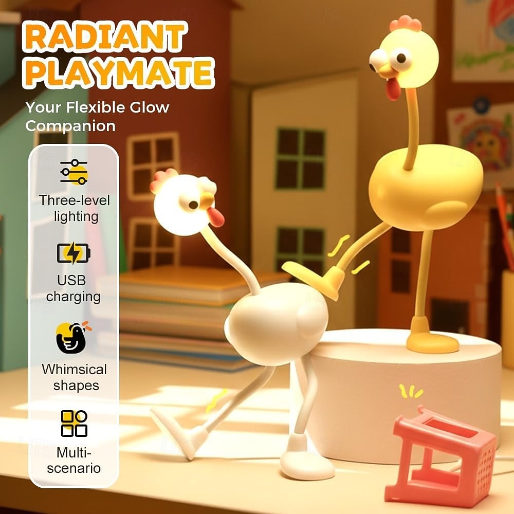 Rolig nattlampa med kyckling, dimbar söt LED-lampa i 3 nivåer, mysiga anime-lampor med böjbar svanhals, nattlampa med USB-batteri, unik dekorleksak till studentrummets skrivbord, roliga/skämtpresenter 2026 - $16.49 –P6
