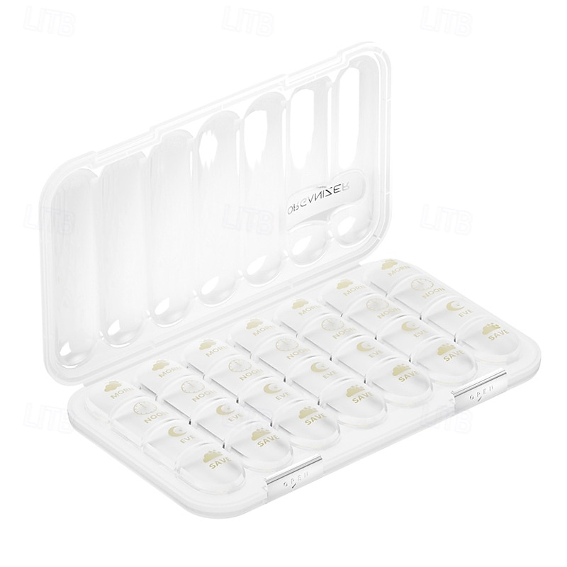 Portapillole portatile con 21/28 scomparti, dispenser per farmaci settimanale, grande scomparto diviso, adatto per vitamine e farmaci quotidiani, ideale per viaggi, casa o come regalo. del 2026 a $20.99 –P11
