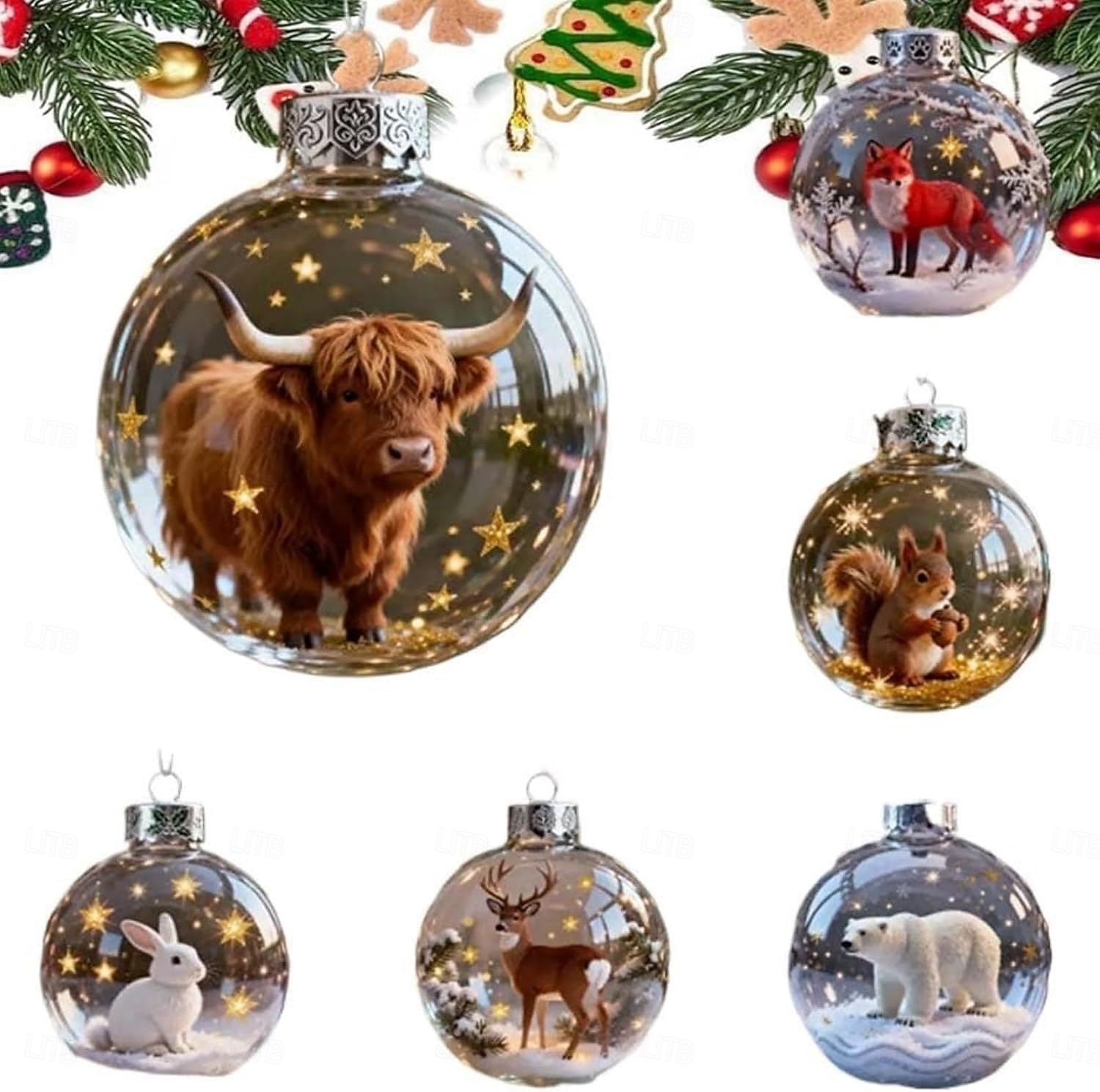 Akrylová ozdoba s motivem divoké zvěře, ručně vyrobená 3D vánoční dekorace se zvířaty, luxusní zimní vánoční dekorace na stromeček. &dárky, třpytivé hvězdné akcenty 2026 - $10.99 –P2