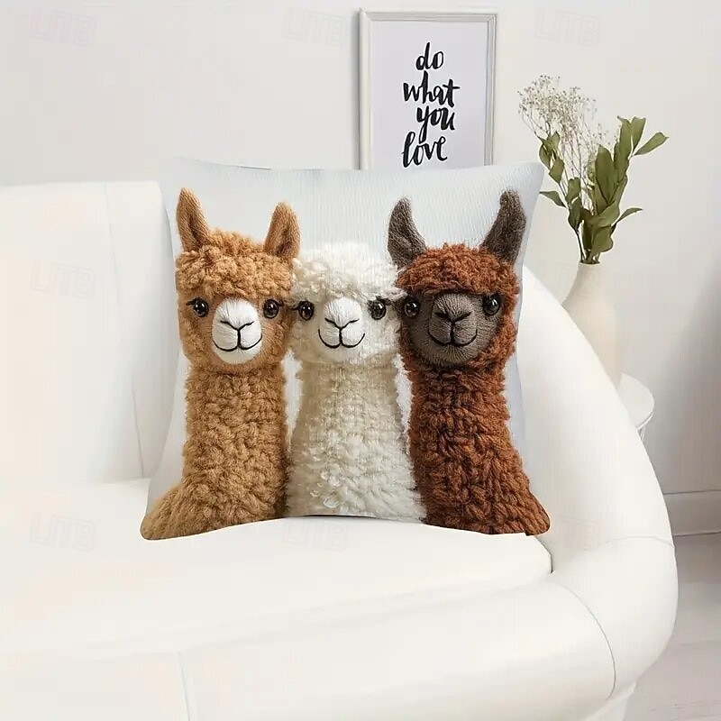 Fundas de cojín estilo vintage con diseño de alpaca (tres unidades), estampado plano 2D, 45x45 cm (18x18 pulgadas), adorable diseño animal, ideales para decorar el sofá del salón o el dormitorio. 2026 - $9.99 –P2