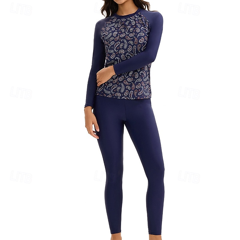 Dame Rash-guard Badedrakt Badetøy Badetøy Mørkeblå UV Beskyttelse Midjekontroll Surfing Kanopadling Snorkling Vår 2026 - $37.99 –P5