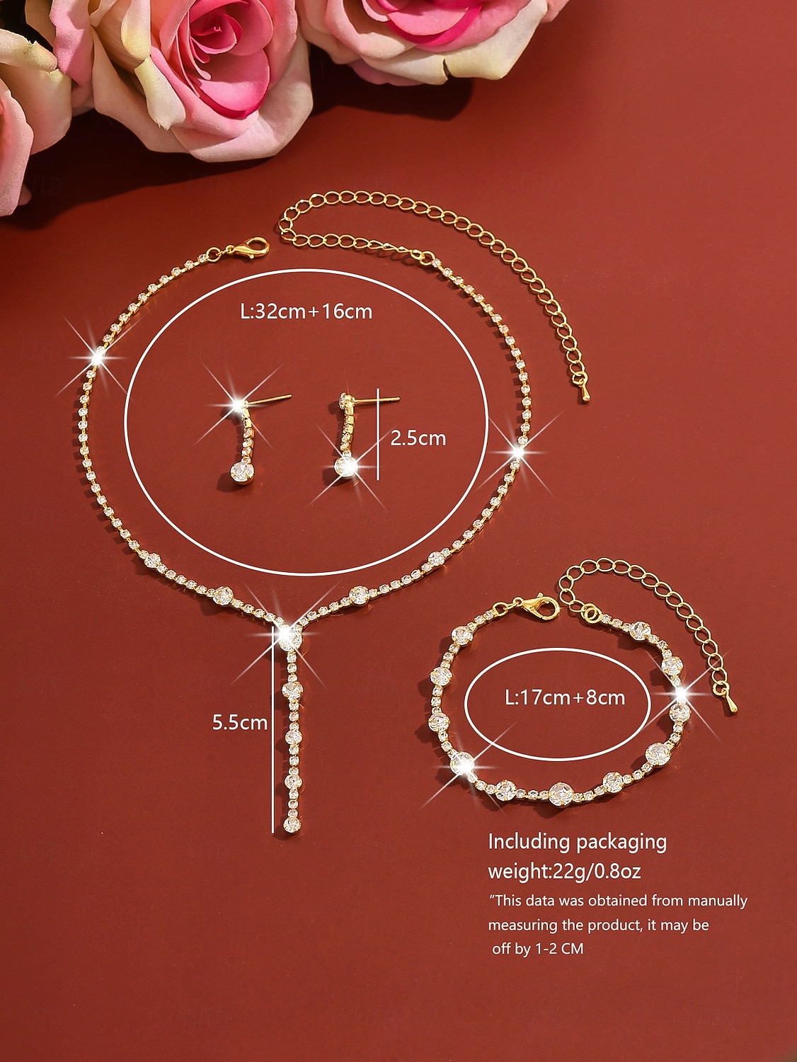 Ensemble de bijoux pour femme en strass dorés : collier élégant en forme de Y et boucles d’oreilles pendantes &Bracelet, accessoires en cristal étincelants pour bals de fin d'année et fêtes de 2026 ? $11.99 –P1