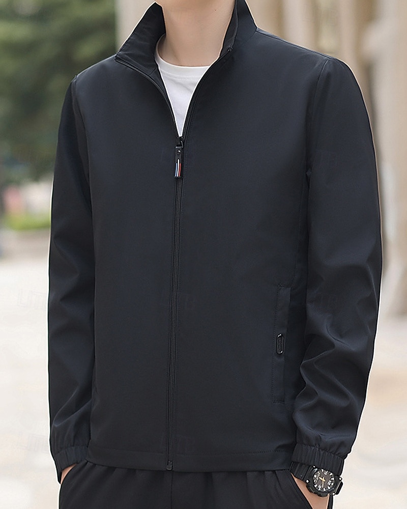 Homme Couleur Unie Veste zippée blouson aviateur Manteaux décontractés Printemps & Automne avec poches manche longue Athleisure Imperméable Léger Salle de sport Randonnée Course Entraînement Noir de 2026 ? $28.99 –P12