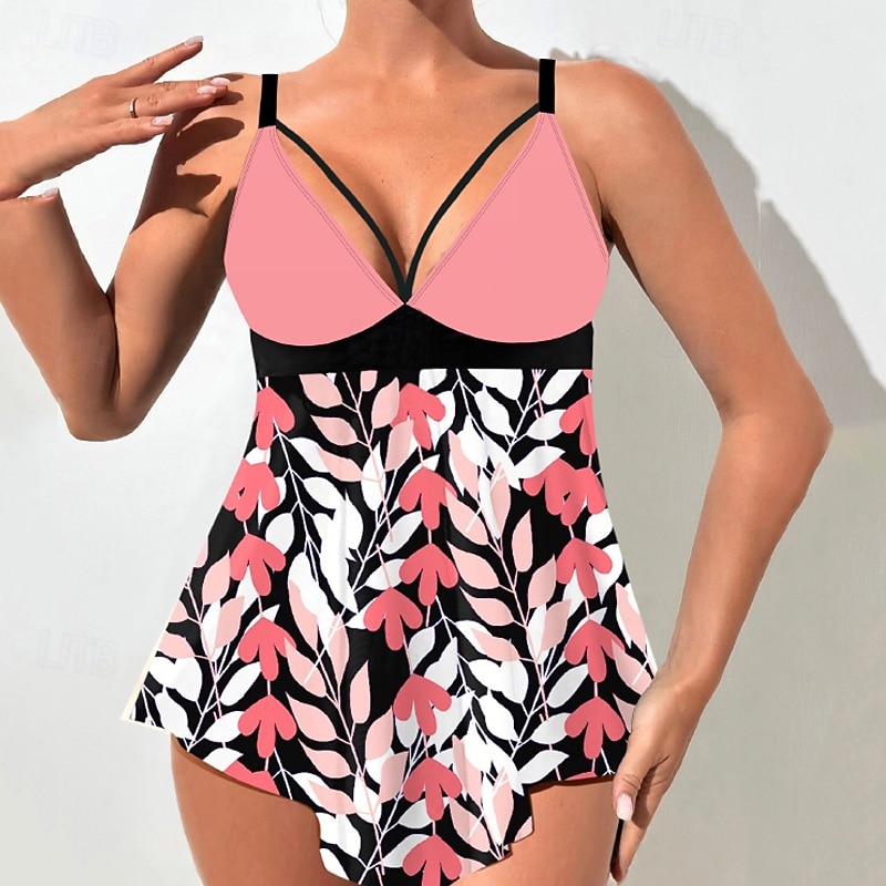 Mulheres Roupa de Banho 2 partes Slip roupa de banho Frente Única Férias Roupa de Praia Floral Decote V Sem Manga Fatos de banho de 2026 por $28.99 –P11