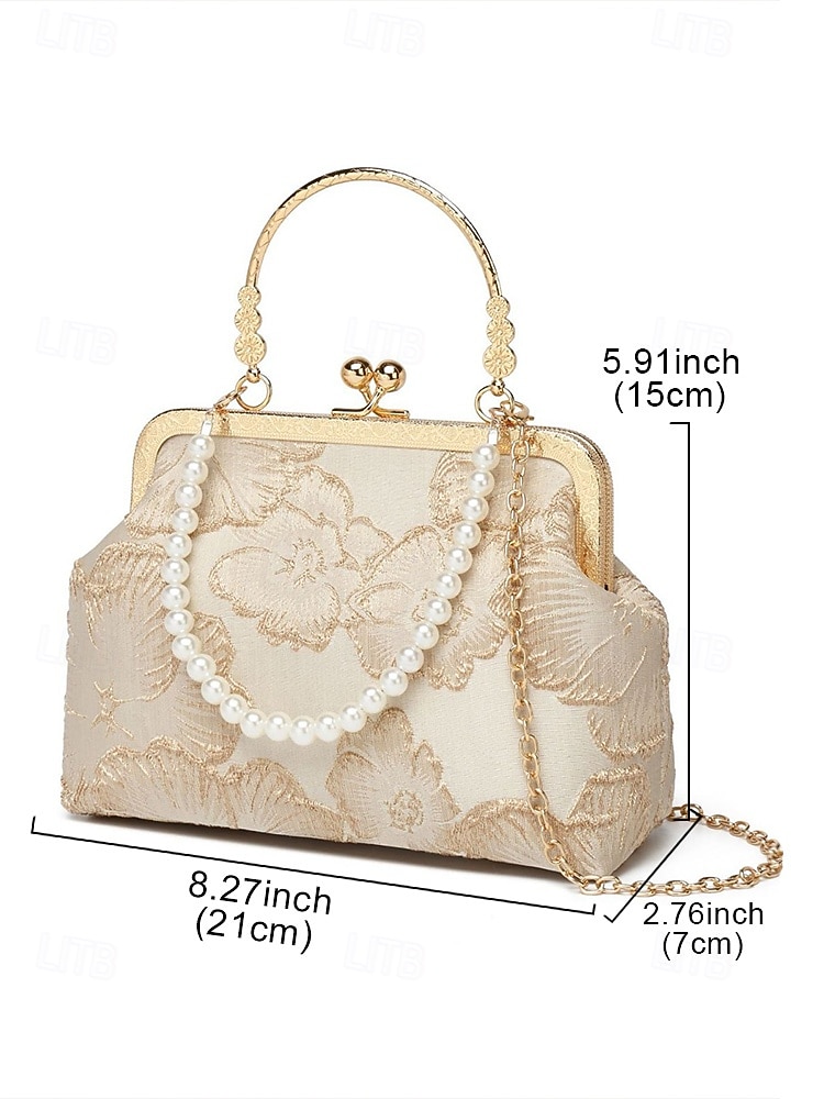 Women's Elegant Pearl Handle Clutch Bag - Floral Embroidered Design with Gold Trim, Multi-Colored Options, Perfect for Weddings, Parties and Formal Occasions 2026 - $19.99 –P9