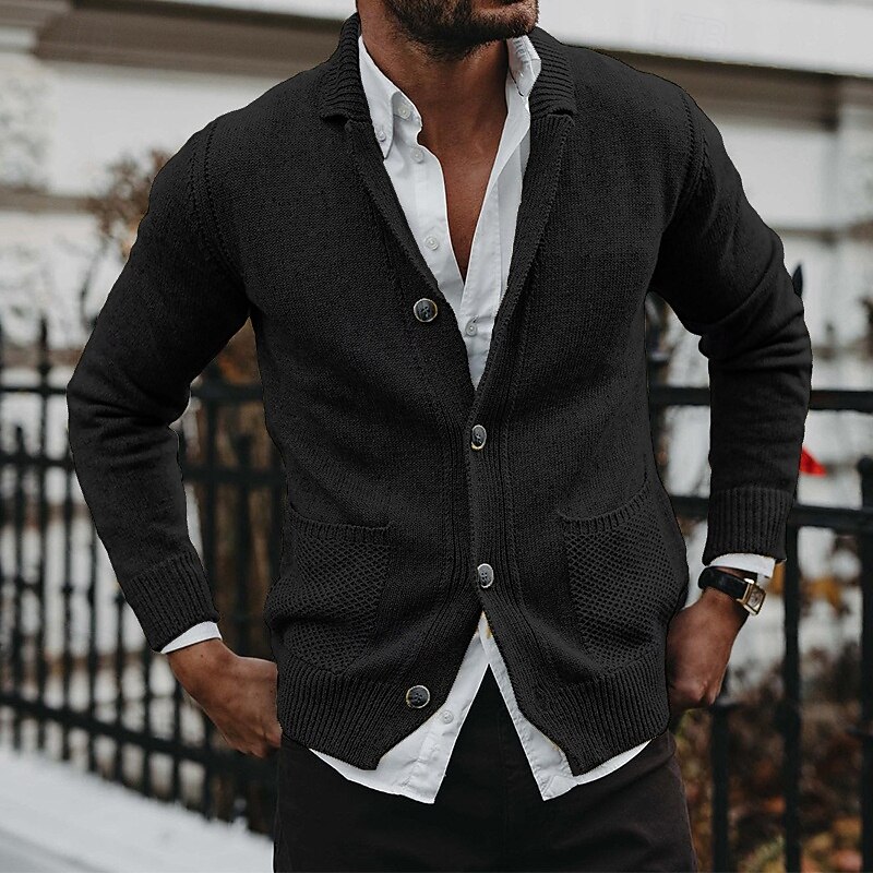 Homens Suéter Sueter Cardigan Estriado Tricotar Tops regulares Abotoar Tricotado Tecido Gola Dobrada Férias Moda Casual Roupa Diária Roupa Primavera & Outono Preto Caqui M L XL de 2026 por $43.99 –P4