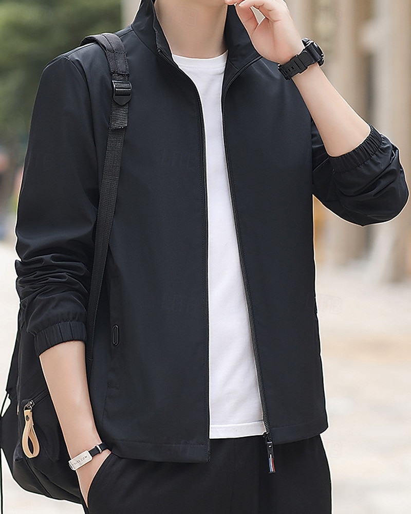 Homme Couleur Unie Veste zippée blouson aviateur Manteaux décontractés Printemps & Automne avec poches manche longue Athleisure Imperméable Léger Salle de sport Randonnée Course Entraînement Noir de 2026 ? $28.99 –P11