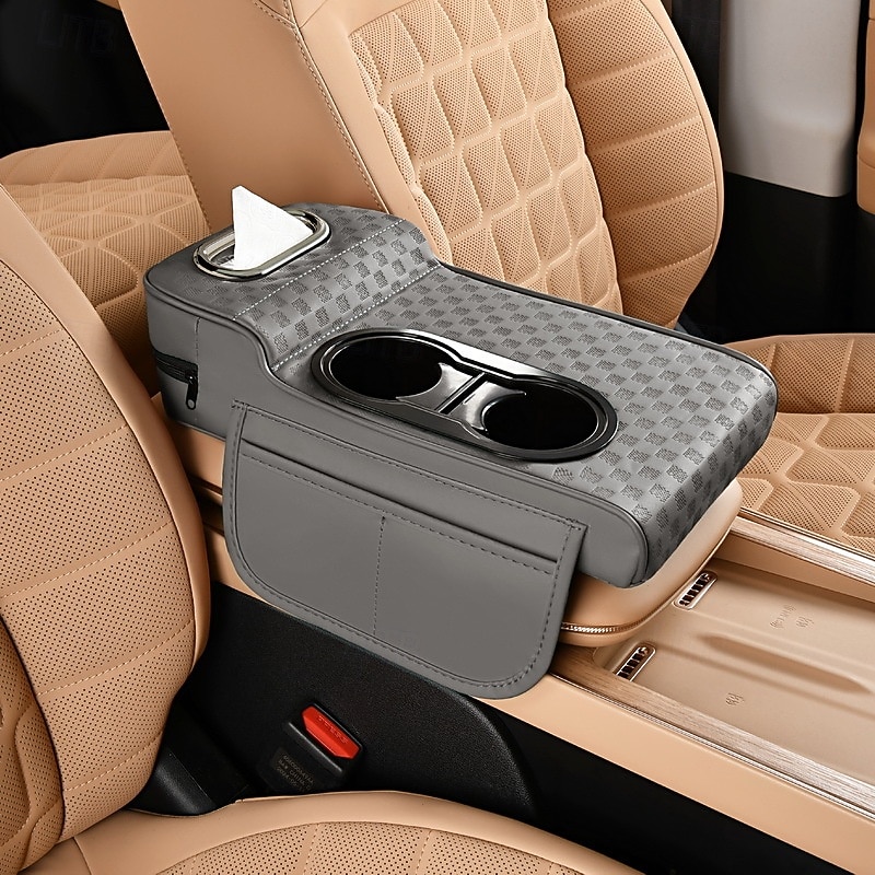 Organizator 5 în 1 pentru consola centrală auto cu suport îmbunătățit pentru coate - husă pentru cotieră din piele ecologică, suport pentru pahare &buzunare de depozitare, potrivire universală pentru 2026 - $27.99 –P5