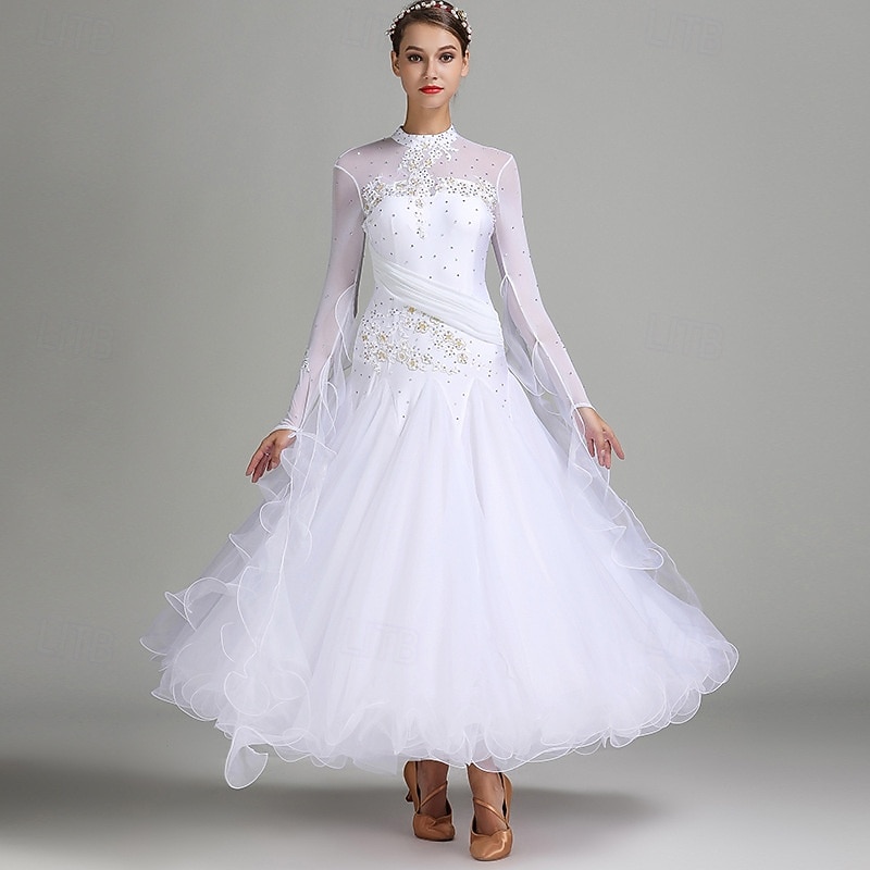 Женское элегантное платье для бальных танцев бирюзового цвета, украшенное стразами, с высоким воротником, для вальса, танго, румбы, современного танца, для выступлений на соревнованиях 2026 - $190.99 –P1