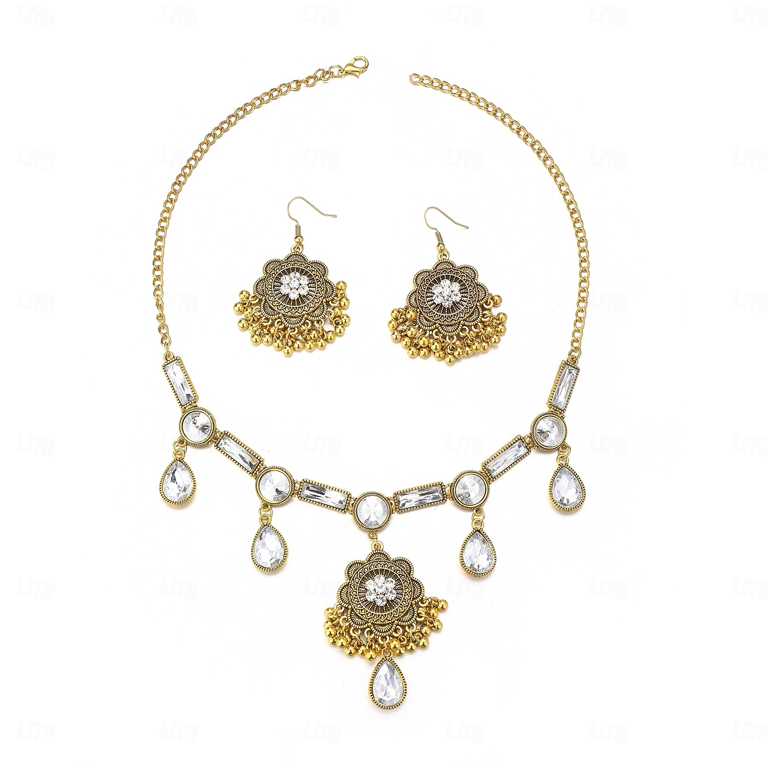 Parure traditionnelle indienne de collier et boucles d'oreilles ornée de pierres précieuses colorées et de perles - bijoux de mariée et de fête de 2025 ? $18.99 –P3