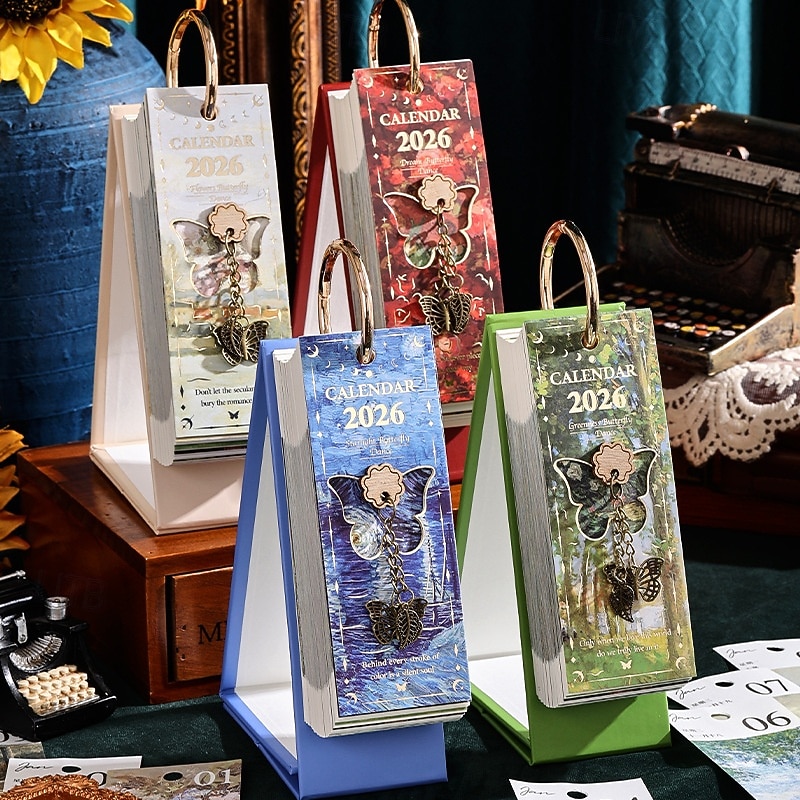 Agenda de bureau vintage 2026 - Calendrier de 365 jours avec reliure à anneaux dorés &Citations inspirantes - une page de peinture à l'huile par jour - idéal pour la maison et le bureau &organisation de 2026 ? $20.99 –P1