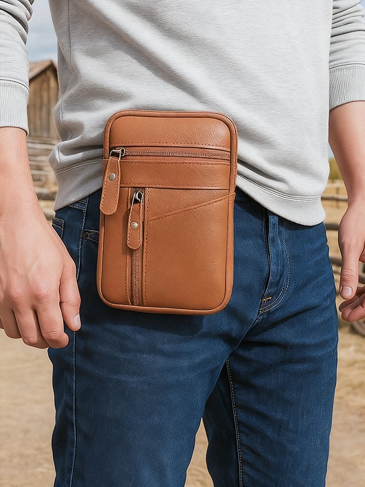 Herren-Umhängetasche und Gürteltasche aus echtem Leder – vielseitig einsetzbar, stilvolles Design, strapazierfähig, in verschiedenen Farben erhältlich, für Alltag und Reisen 2026 - $11.99 –P2