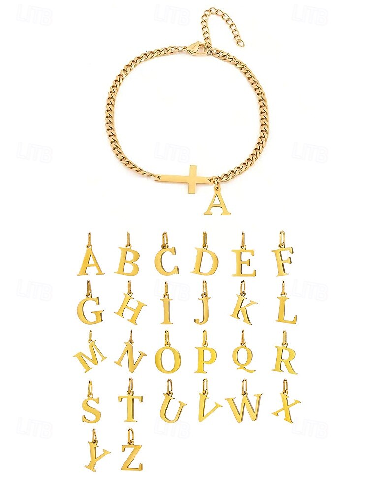 Tobillera personalizada para mujer en acero inoxidable con dijes de letras del alfabeto, diseño de cruz y letras, ideal como regalo de Navidad. Disponible en 26 letras. 2026 - $7.99 –P8
