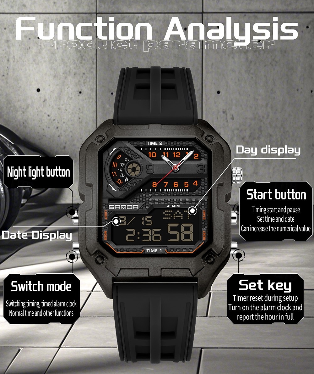 SANDA 6278 Brand Fashion Men's Electronic Watch Multifunction Alarm Clock Luminous Calendar Sports Digital Watches 2026 - $47.99 –P16