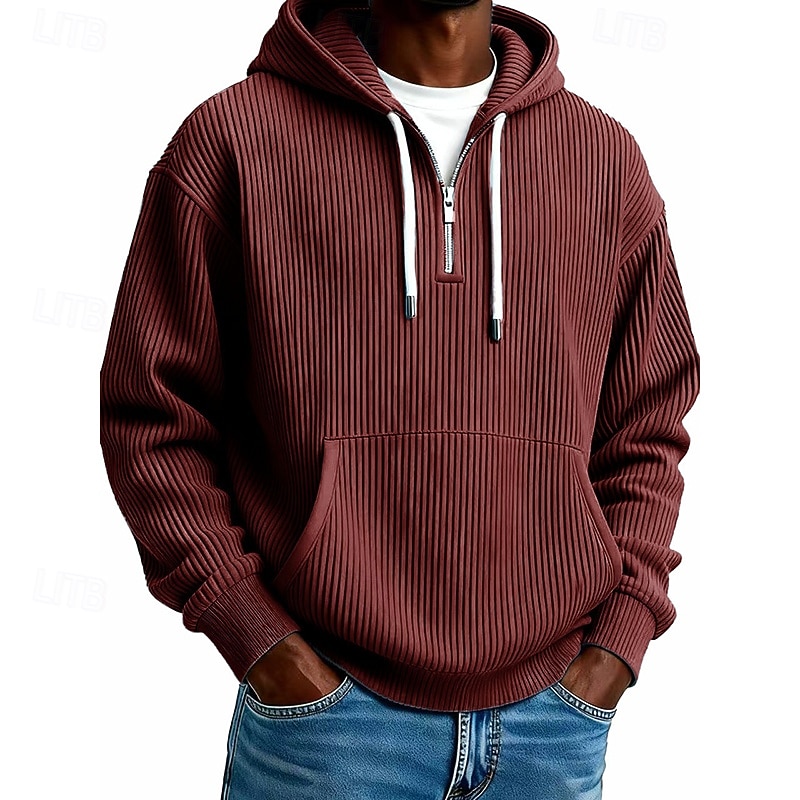 Per uomo Felpa con cappuccio Velluto a coste Felpa con cappuccio e zip corta Aalbicocca Rosso bordeaux Nero Blu marino Verde scuro Con Cappuccio Semplice Cerniera Testurizzato Sport & Outdoor Casuale del 2026 a $34.99 –P7
